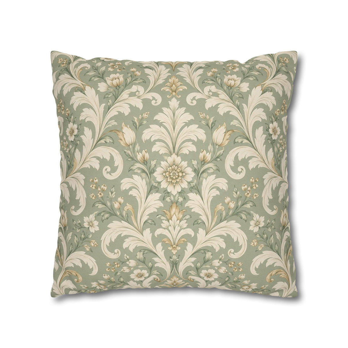 Pearl Sage Victorian Damask Pillow Cover — 18 × 18 in