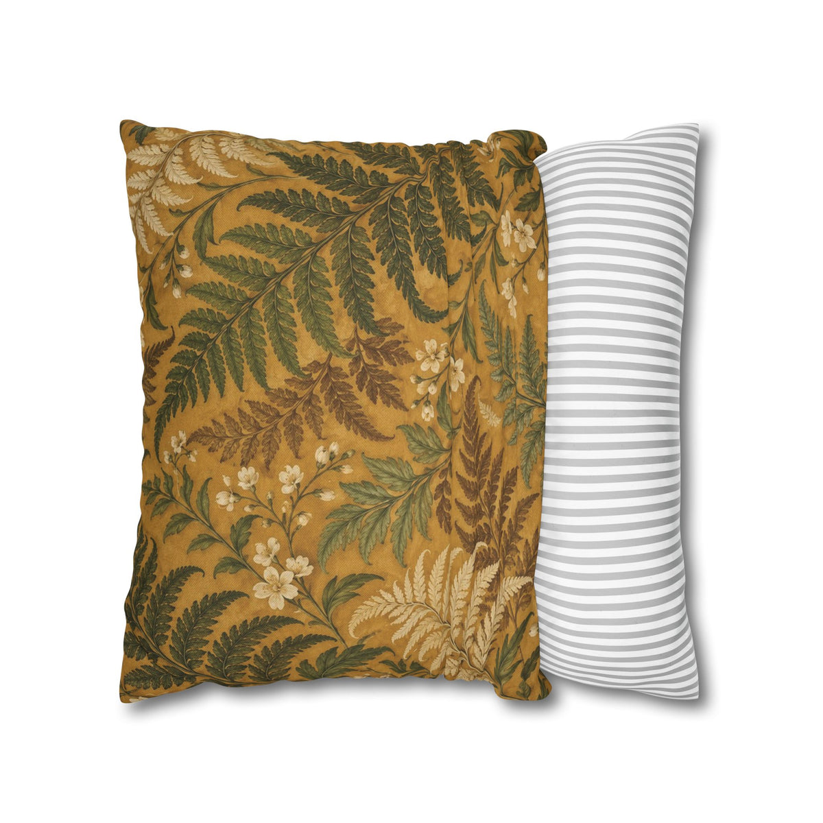 Golden Fern Victorian Botanical Pillow Cover — 18 × 18 in