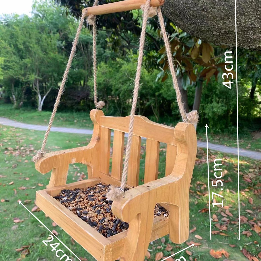 Wooden Bench Hanging Bird Feeder
