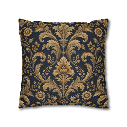 Midnight Gilt Navy & Gold Victorian Damask Pillow Cover — 18 × 18 in