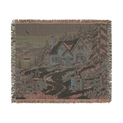 Winter Lantern Cottage — Woven Throw Blanket