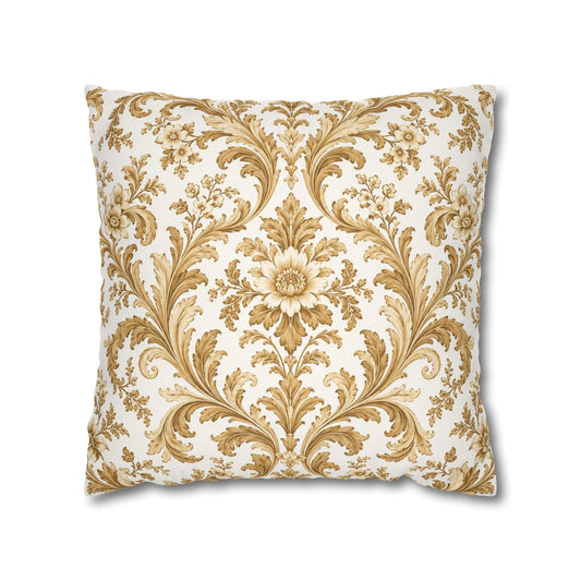 Gilded Ivory White & Gold Victorian Damask Pillow Cover — 18 × 18 in