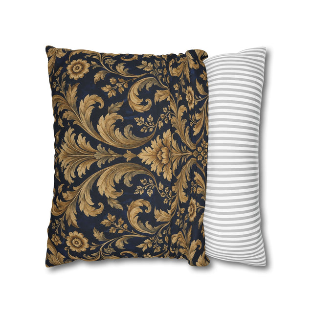 Midnight Gilt Navy & Gold Victorian Damask Pillow Cover — 18 × 18 in