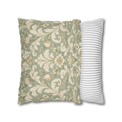 Pearl Sage Victorian Damask Pillow Cover — 18 × 18 in