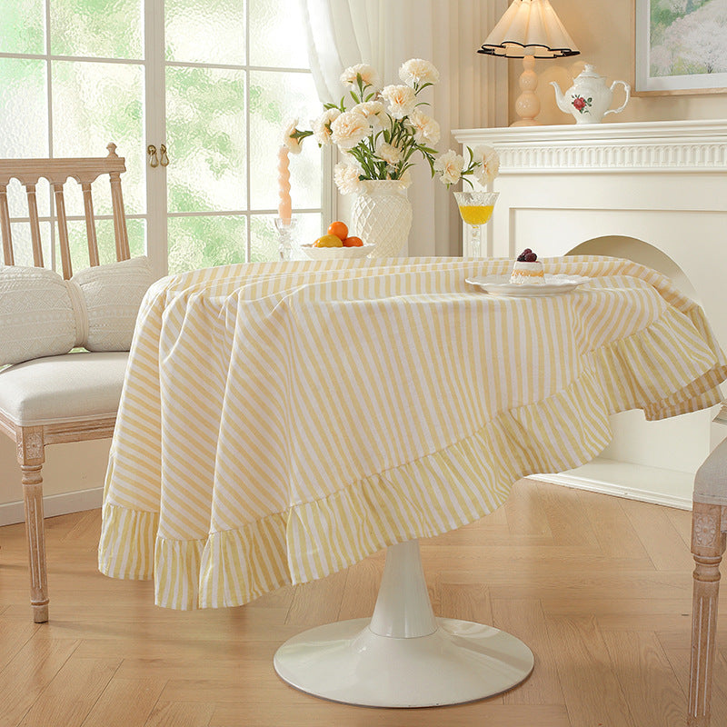 Yellow Stripe Ruffled Round Tablecloth