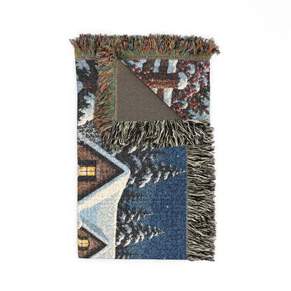 Winter Lantern Cottage — Woven Throw Blanket