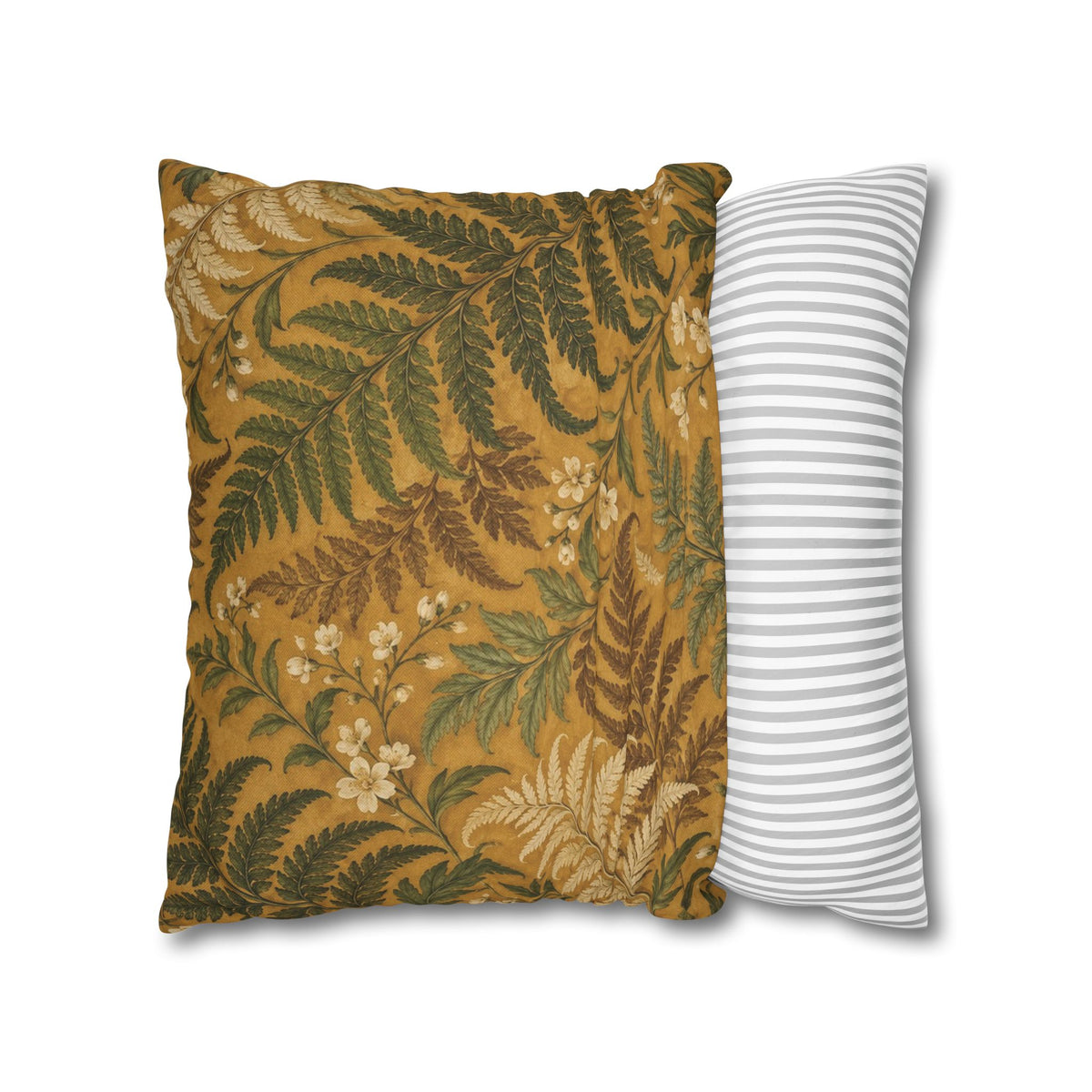 Golden Fern Victorian Botanical Pillow Cover — 18 × 18 in