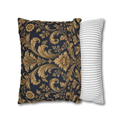 Midnight Gilt Navy & Gold Victorian Damask Pillow Cover — 18 × 18 in
