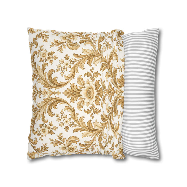 Gilded Ivory White & Gold Victorian Damask Pillow Cover — 18 × 18 in