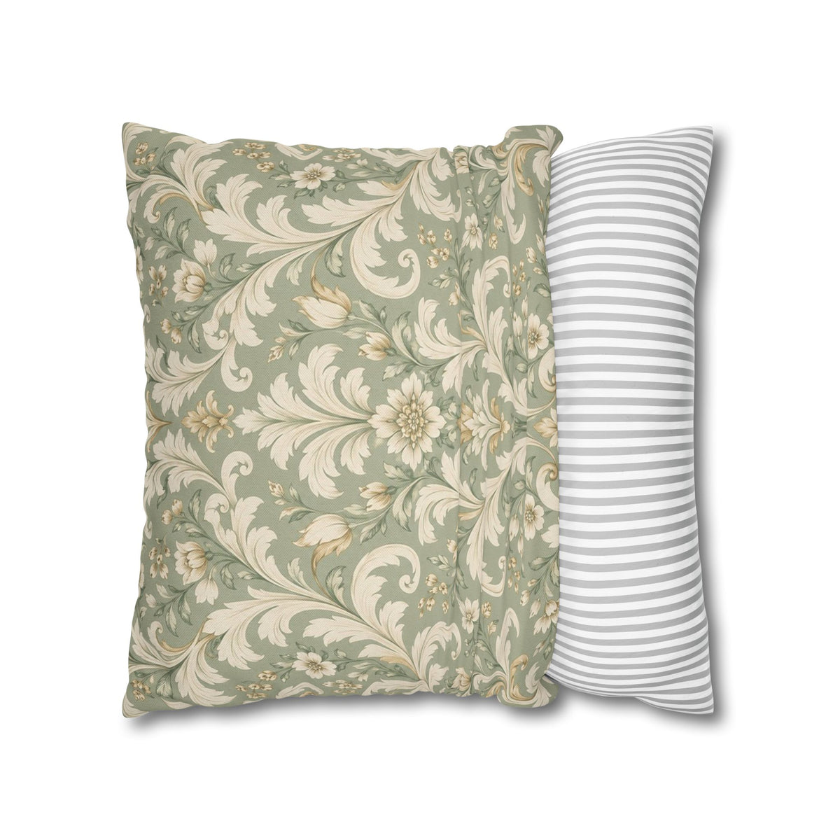 Pearl Sage Victorian Damask Pillow Cover — 18 × 18 in