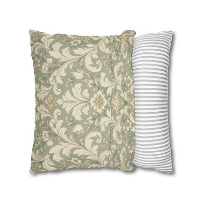 Pearl Sage Victorian Damask Pillow Cover — 18 × 18 in