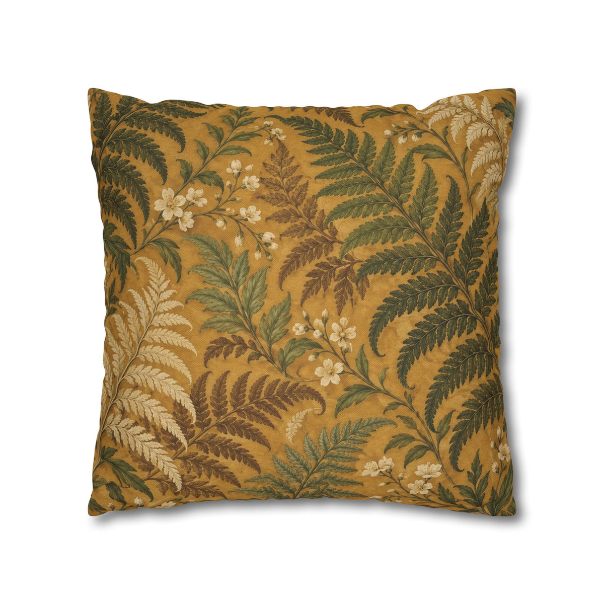Golden Fern Victorian Botanical Pillow Cover — 18 × 18 in
