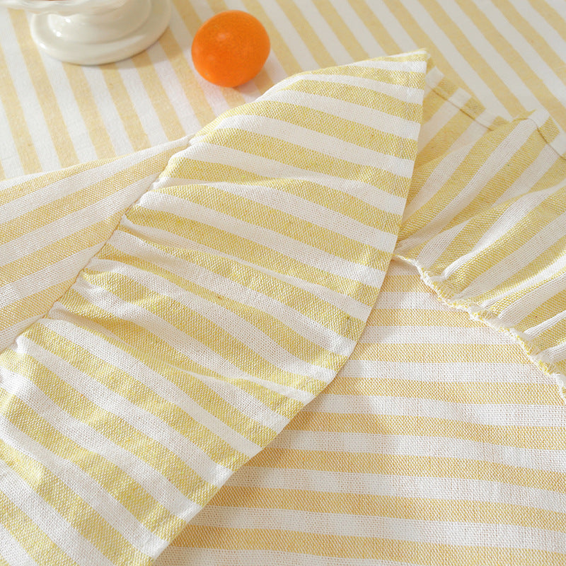 Yellow Stripe Ruffled Round Tablecloth