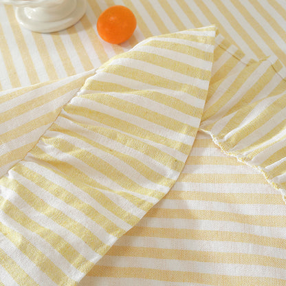 Yellow Stripe Ruffled Round Tablecloth