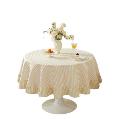 Yellow Stripe Ruffled Round Tablecloth
